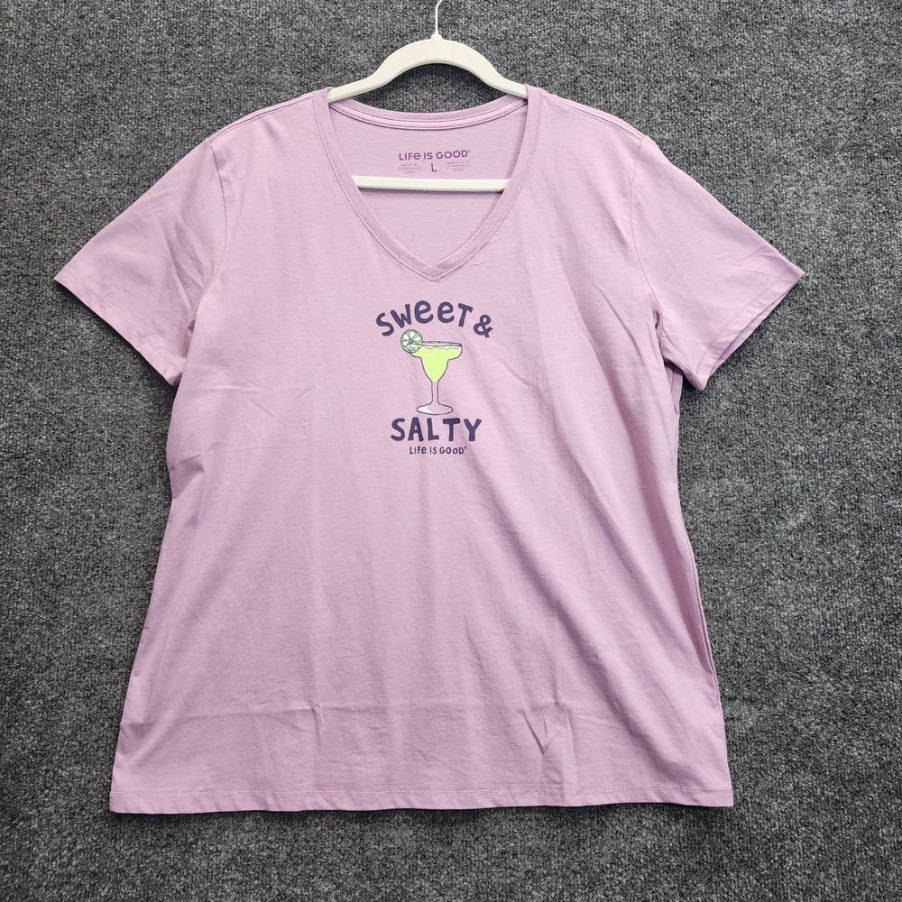 NWT Life Is Good Sweet & Salty Margarita Womens V-Neck Graphic T-Shirt Beach L